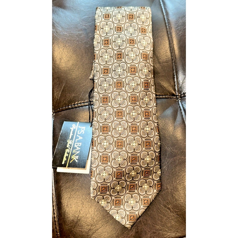 JOS.A.BANK Signature Gold Collection Handmade Silk Necktie Floral Abstract Taupe